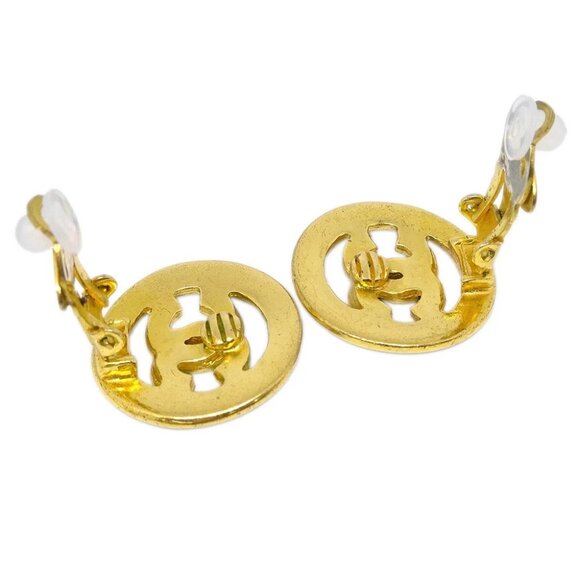 Chanel Gold Black Button Earrings Clip-On 93C 186585 - Picture 2 of 4